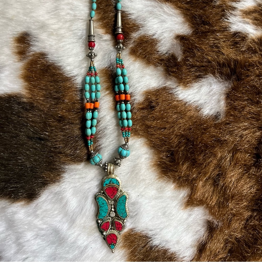 Antique Tibetan pendant necklace -925 silver